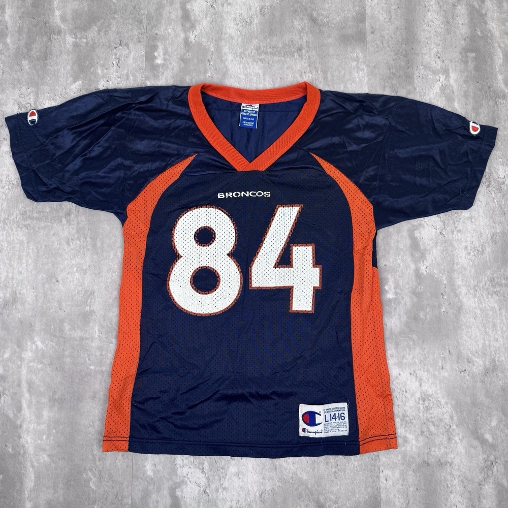 Vintage Champion Denver‎ Broncos Jersey Youth Large Blue Shannon Sharpe NFL USA